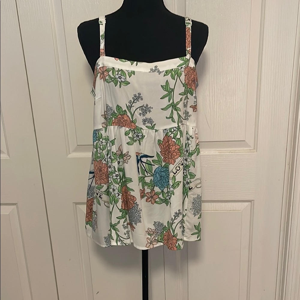 NWT Torrid sz 00 Med Babydoll top pink green blue tattoo rockabilly floral